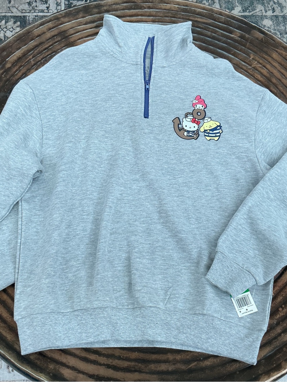 Hello kitty friends Grey Quarter-Zip Pullover Sweatshirt women L Character Patch